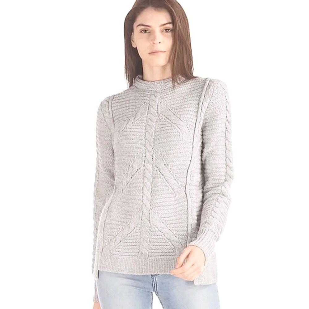 Gap Sweater Funnel Neck‎ Cable Knit Chevron, Womens M Cream